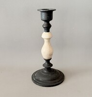 Antik stílusú réz és fa kombinált gyertyatartó – Rusztikus, 16 cm