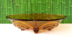 VINTAGE SOWBERY ART DECO BOROSTYÁN SZÍNŰ LÁBAS ÜVEG GYŰMÖLCSTÁL,KÍNÁLÓ