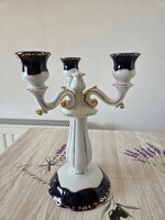 Zsolnay Pompadour lll-as háromágú porcelán gyertyatartó