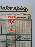 Malomújság plakátnaptár 1939 reklámhirdetésekkel