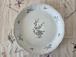 Zsolnay porcelán aranyozott kék barackvirág mintás barokk kerek nagyméretű tálaló
