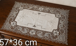 Antik riselt (Richelieu) kézimunka asztali futó 57×36 cm – áttört csipkeszegéllyel
