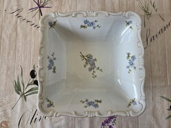 Zsolnay porcelán aranyozott kék barackvirág mintás barokk szögletes tálaló