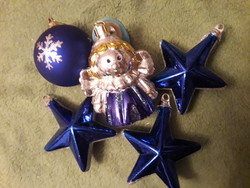 Karácsonyfa díszek gyűjtőknek:5db kék/ezüst csillagok angyalka. egyben hibátlan