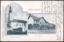 Paks, Római katholikus templom és Vasúti indóház 1908