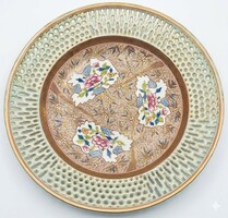 Óherendi antik Cubash mintás áttört szélű porcelán dísztányér, 25,5 cm, gyűjtői darab, mélynyomással