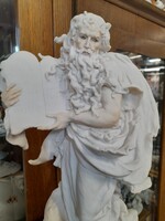 Art Deco Capodimonte Giuseppe Armani 1993 Florence Mózes Kőtáblával Szobor,Fa Talapzaton.30 cm.