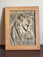 Keretezett Ecce Homo falikép – Töviskoronás Jézus dombormű 28*23 cm
