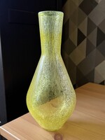 Karcagi fátyolüveg váza sárga Mid century 25,7 cm