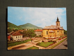 Képeslap,Sátoraljaújhely,Hősök tere,Partizán emlékmű,templom látkép,részlet, 1972-