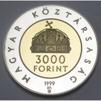 Magyarország,3000 forint 1999 PP - Államalapítás aUNC+ ezüst 31.46g925