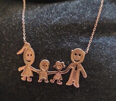 Különleges rózsaaranyozott ezüst nyaklánc, collier családot ábrázoló medállal