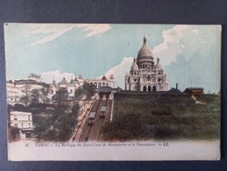 Antik  képeslap - Párizs – a montmartre-i Sacré-Cœur-bazilika és a sikló, korabeli képeslap