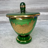 Bohemian green talpas arany-zöld üveg bonbonier kínáló