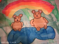 Vintage, batikolt, valódi silk selyemkendő