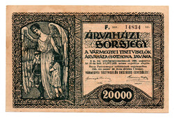 20000 Korona Árvaházi Sorsjegy F sorozat 1925