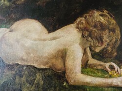 MAGYAR MANNHEIMER GUSZTÁV (1859-1937):TÁJKÉP AKTTAL 50 x 75,5 cm