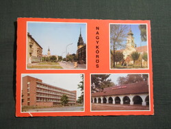 Képeslap,Nagykőrös,iskola,templom,Cifra csárda,városi látkép,részlet,1978-