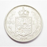 Románia,100 lei 1936 EF+ nikkel