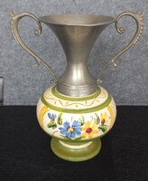 Vintage ón- porcelán füles váza, 16 x 15 cm