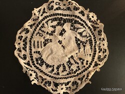 KÉP - TEXTIL - RISELT - KÉZIMUNKA - 40 cm - BORZASZTÓ MUNKAIGÉNYES - LENVÁSZON - RÉGI - HIBÁTLAN