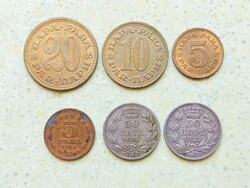 Jugoszlávia 6 db Különböző Érme 5 10 20 50 Para 1925-1965