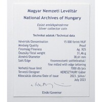 Magyarország,15000 forint 2023 PP - Magyar Nemzeti Levéltár - Certifikáció
