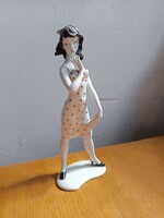 Ritka Unterweissbach K.Steiner Porcelán Hölgy Pöttyös Ruhában