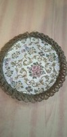 Aranyos vintage stílusú rózsás gépi gobelin szőttes terítő