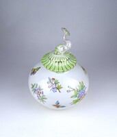 2A160 Régi Viktória mintás halas fedelű Herendi porcelán gömb alakú urnaváza díszváza 22.8 cm