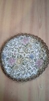 Aranyos vintage stílusú rózsás gépi gobelin szőttes terítő
