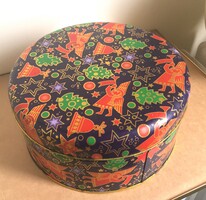 Fém díszdoboz,Ritka Gyógyszergyári (Pikopack) karácsonyi doboz, orvosi relikvia, angyalkás retro
