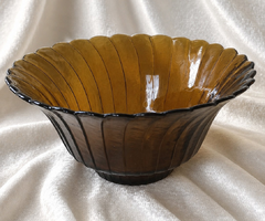 Vintage Arcoroc France borostyán üvegtál – 25 cm-es retro asztalközép (MCM)