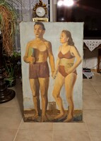 Horváth Olivér festőművész strandolók! 100x60cm!