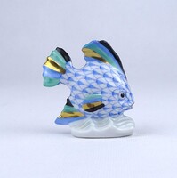 2A158 Régi kék pikkely mintás Herendi porcelán vitorlás hal 5.5 cm