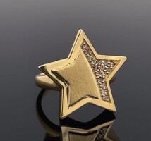 • Gyémánt drágaköves csillag  925 ezüst ,14 Karátos sárga aranyozott gyűrű, 56 os méret - új