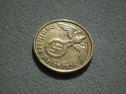 Németország, horogkeresztes birodalmi 10 Pfennig (Reichspfennig), 1938 J