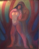 2A219 Móczár Károly /1917 - 1975/: "Ádám-Éva" kiállítási raglapon 110 x 85 cm