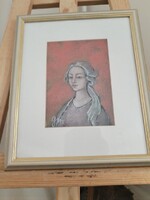 Szép női portré festmény (Gonda Margit) 25x30 cm kerettel