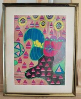 (FBL9) Szép kis absztrakt festmény 24x30 cm kerettel