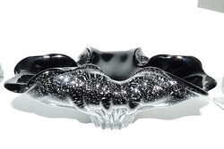 Murano - Aventurin Üvegtál - Asztalközép 1960, fekete - ezüst 31 cm