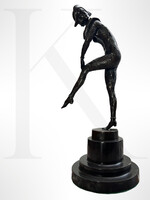 Demétre Chiparus (1886–1947) Art decobronz szobor márvány talpon - Az udvari bolond (Harlekin/Pierro