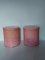 Két régi retro fedeles fém konyhai tároló lisztes pléh doboz cukor, dara, morzsa 16 cm