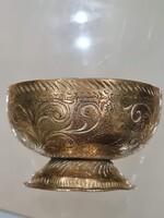 Antik indiai sárgaréz kínáló tál – Kézzel vésett (100g, 7x4 cm)