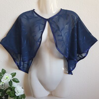 Navy blue, satin-trimmed embroidered muslin cape, shoulder wrap