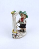 2A180 Régi Bertram jellegű német porcelán vándorfiú figura 19.5 cm