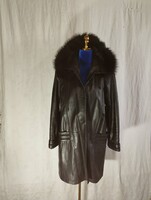Genuine Italian leather jacket with fur collar – elegant, luxurious look (size M)