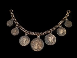 Antik Habsburg érmekarkötő – 7 db történelmi érme, Mária Terézia 1762