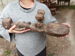 Afrikai kongói Luba Mboko faragott fa szobor rituális felajánló tárgy-60 cm