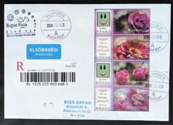 FF4953b-e-d-a / 2008 Üdvözlettel bélyegem - virágok ív 4 féle bélyege FDC-n futott hátoldali tarifak